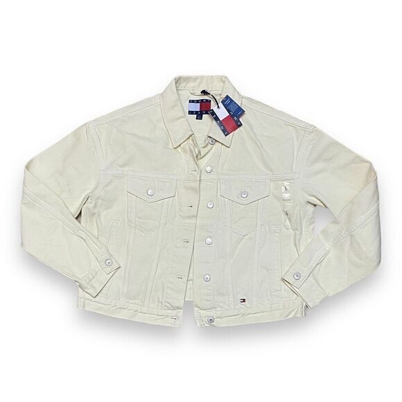 Tommy Hilfiger Jeans Jacket WMNS L Pale Yellow 90’s Girlfriend‎ Trucker Denim - Picture 3 of 15